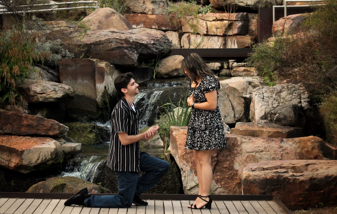 Proposal moment beside a waterfall